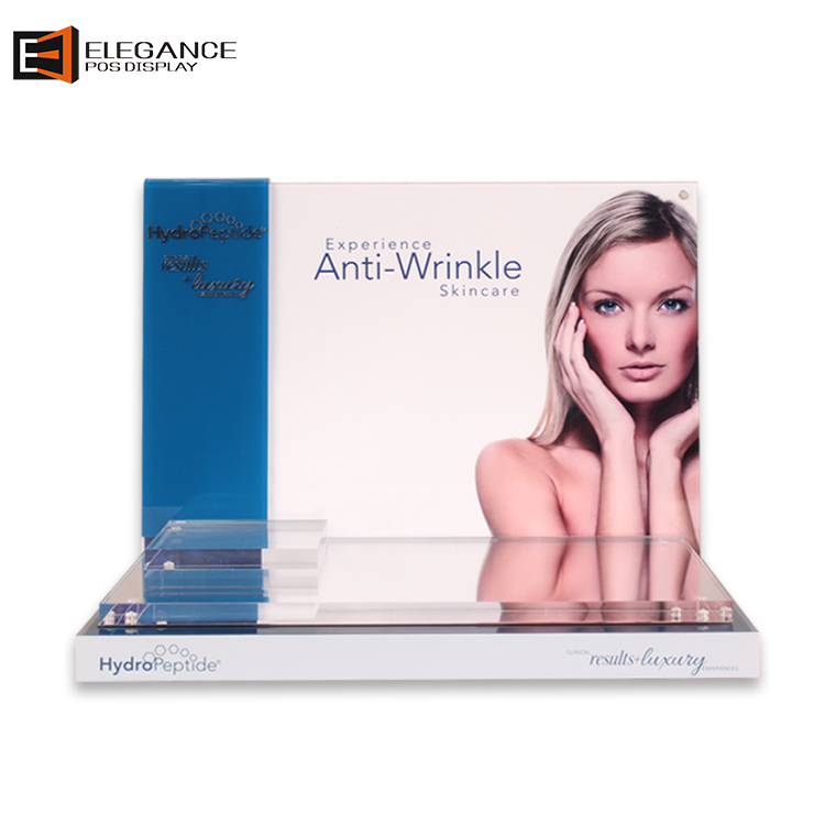 定制豪華透明和白色亞克力化妝品桌面展示架,帶鏡子 定制豪華透明和白色亞克力化妝品桌面展示架,帶鏡子