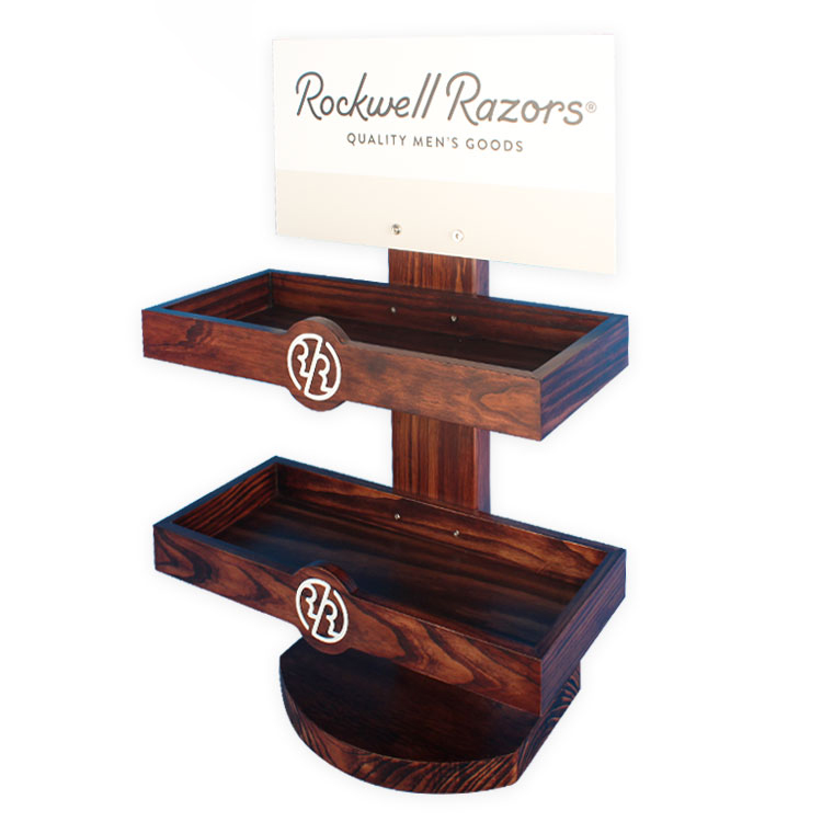 定制松木色油漆架臺(tái)面男士剃刀展示架 定制松木色油漆架臺(tái)面男士剃刀展示架