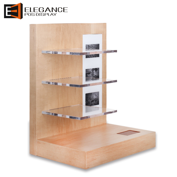 工廠定制的天然木地板和柜臺展示架，用于眼鏡，太陽鏡和鏡片