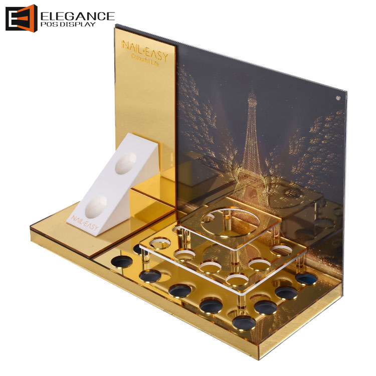 豪華金鏡面亞克力臺面香水展示架 展架定制工廠 豪華金鏡面亞克力臺面香水展示架 展架定制工廠