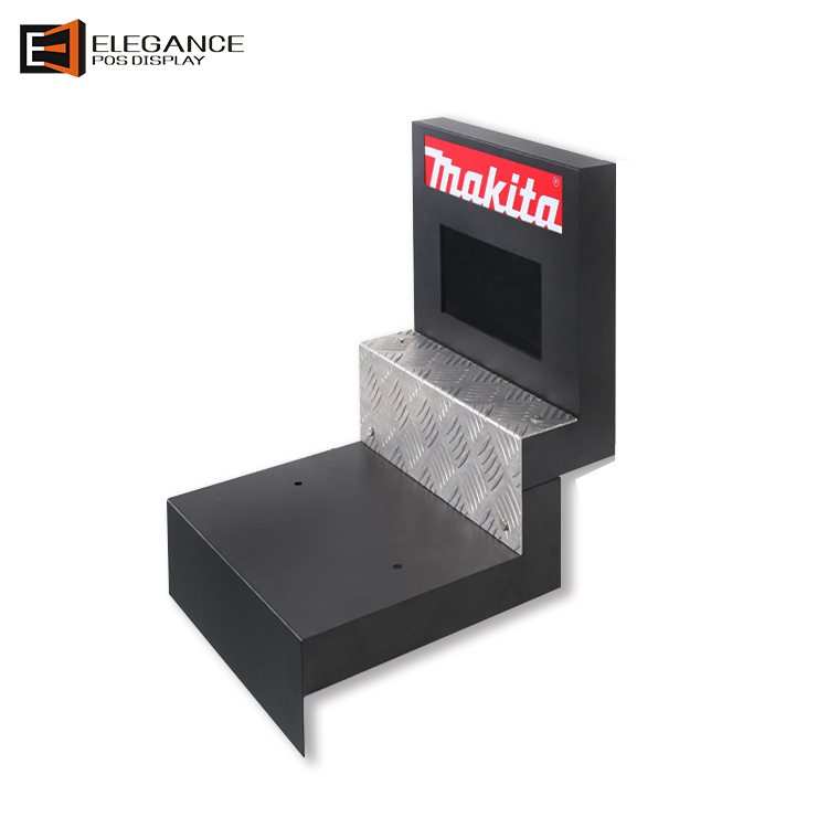 超市貨架上的臺面黑金屬AD播放器展示架 超市貨架上的臺面黑金屬AD播放器展示架