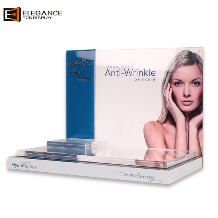 定制豪華透明和白色亞克力化妝品桌面展示架,帶鏡子 定制豪華透明和白色亞克力化妝品桌面展示架,帶鏡子